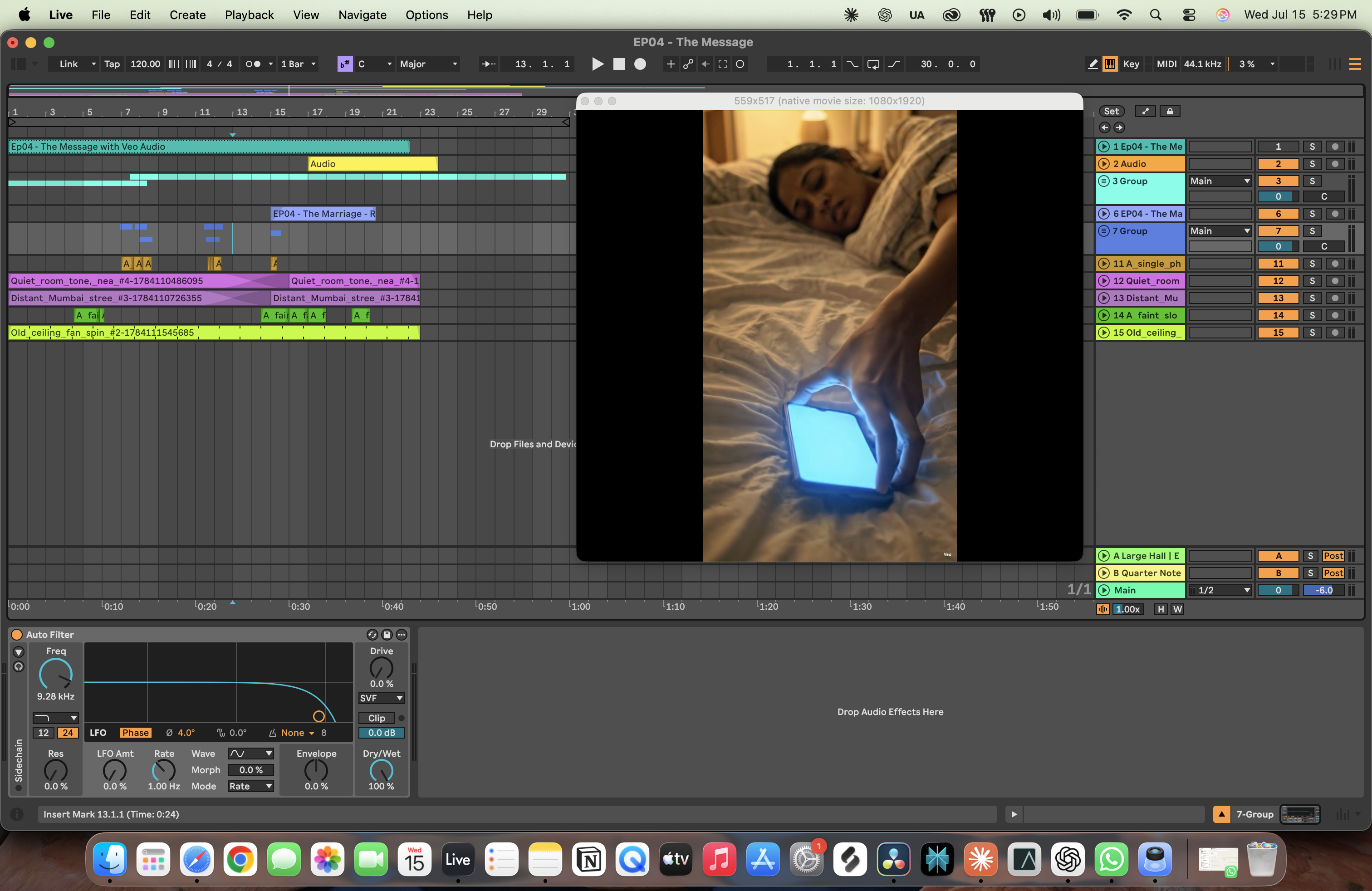 Ableton Live arrangement view of the final session
